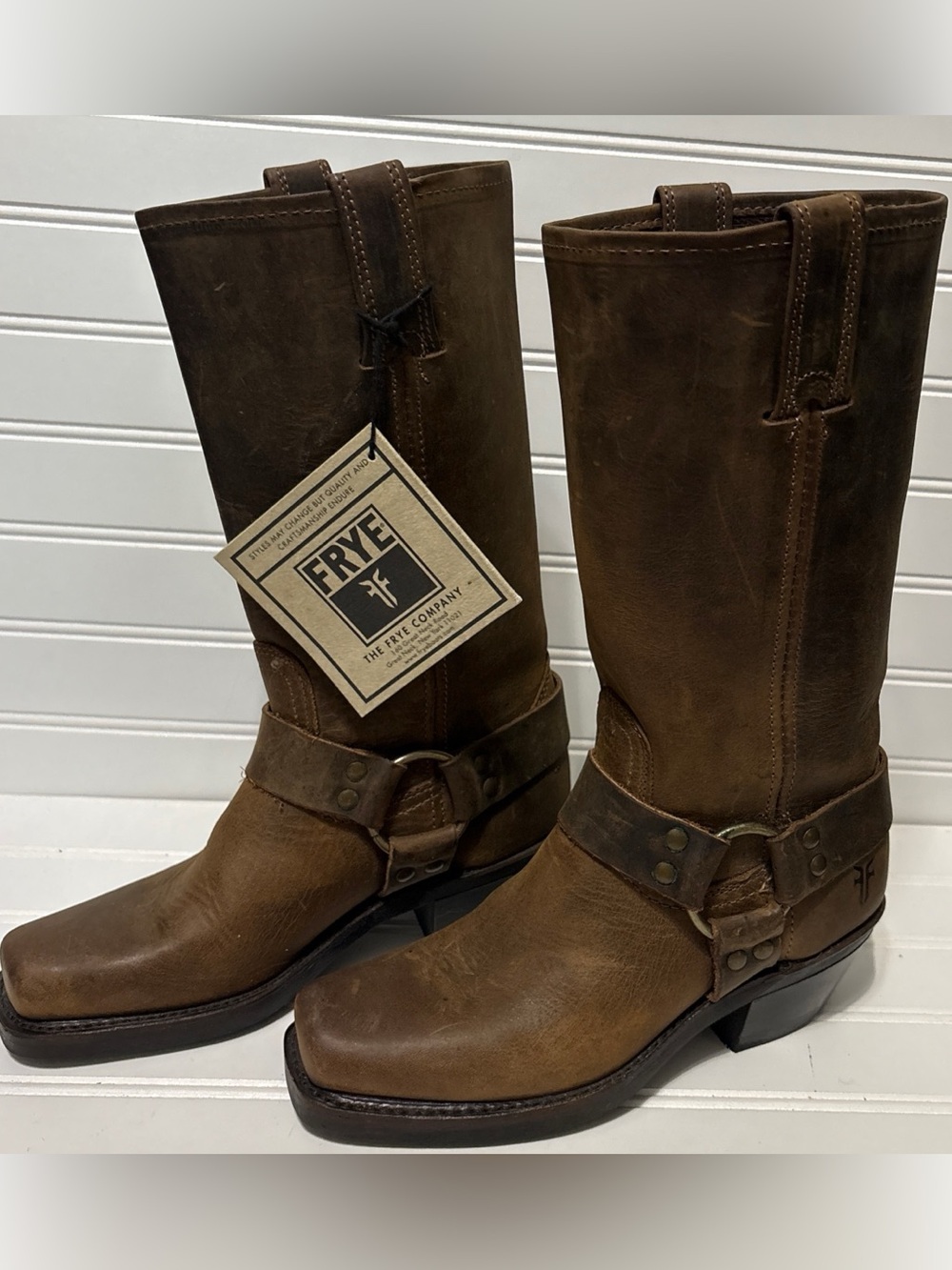 FRYE Brown Leather 12R Harness Leather Biker Riding Boots Womens Size 5.5 NEW